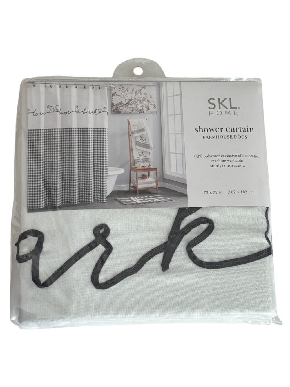 SKL Home Shower Curtain Farmhouse Dogs Black White Gingham 72x 72 Bathroom Decor